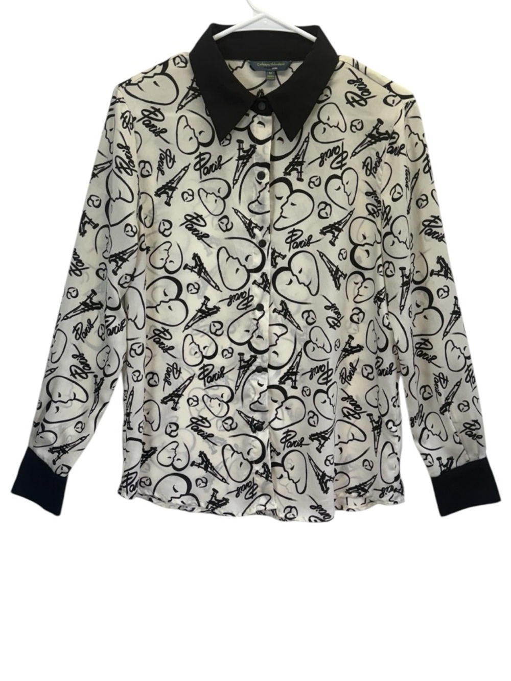 Catherine Malandrino Graphic Heart & Eiffel Print Button-Up Blouse 
Size M
